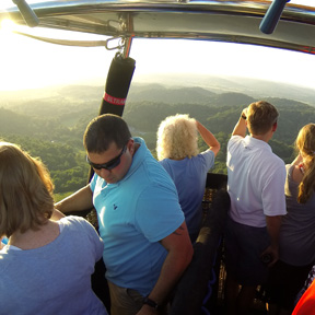 passengers enjoying view from a hot air balloon in nashville tennessee